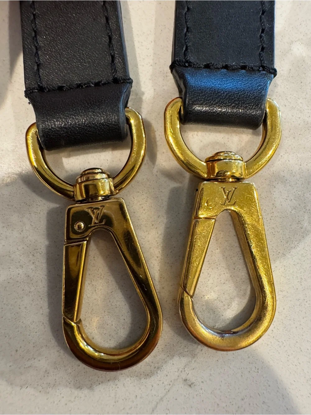 Louis Vuitton Black Leather Strap with Gold Hardware